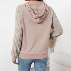 Ingvn - Women Early Autumn New Style Pocket Pullover Hooded Patchwork Thin Hoodie Casual Versatile Pullover Long Sleeve Top