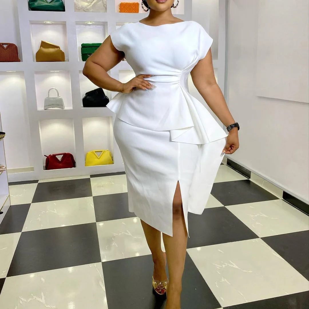 Ingvn  Ruffles Bodycon Dresses for Women Sleeveless Peplum Slit O Neck Spring Summer Office Ladies Elegant Fashion Date Daily Dress New