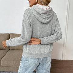 Ingvn - Women Sweet Hoodie Bow Embroidery Lace Trim Splice Long Sleeve Loose Casual Pullover Sweatshirt