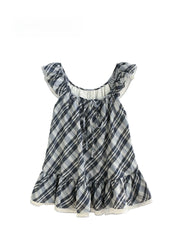 Ingvn  Summer New Style Holiday Checkered Double Layer Ruffle Sleeve Vest Top Rope Tie mid Length Women's Shirt Korean Style High Waist