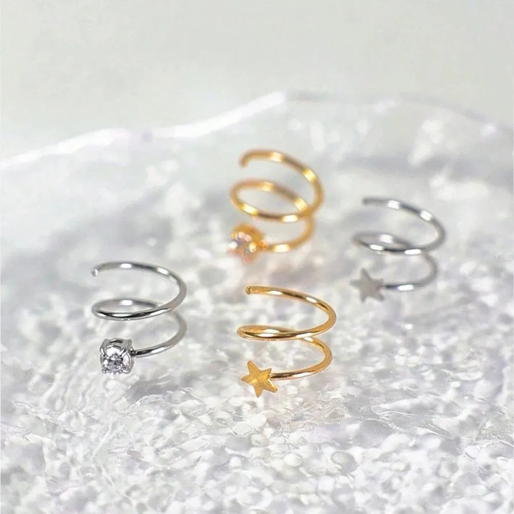 Ingvn  Double Nose Ring Hoop For Single Piercing Stainless Steel Spiral Twist Nose Hoop 20G 8/10mm Nose Piercing Hoop For Women