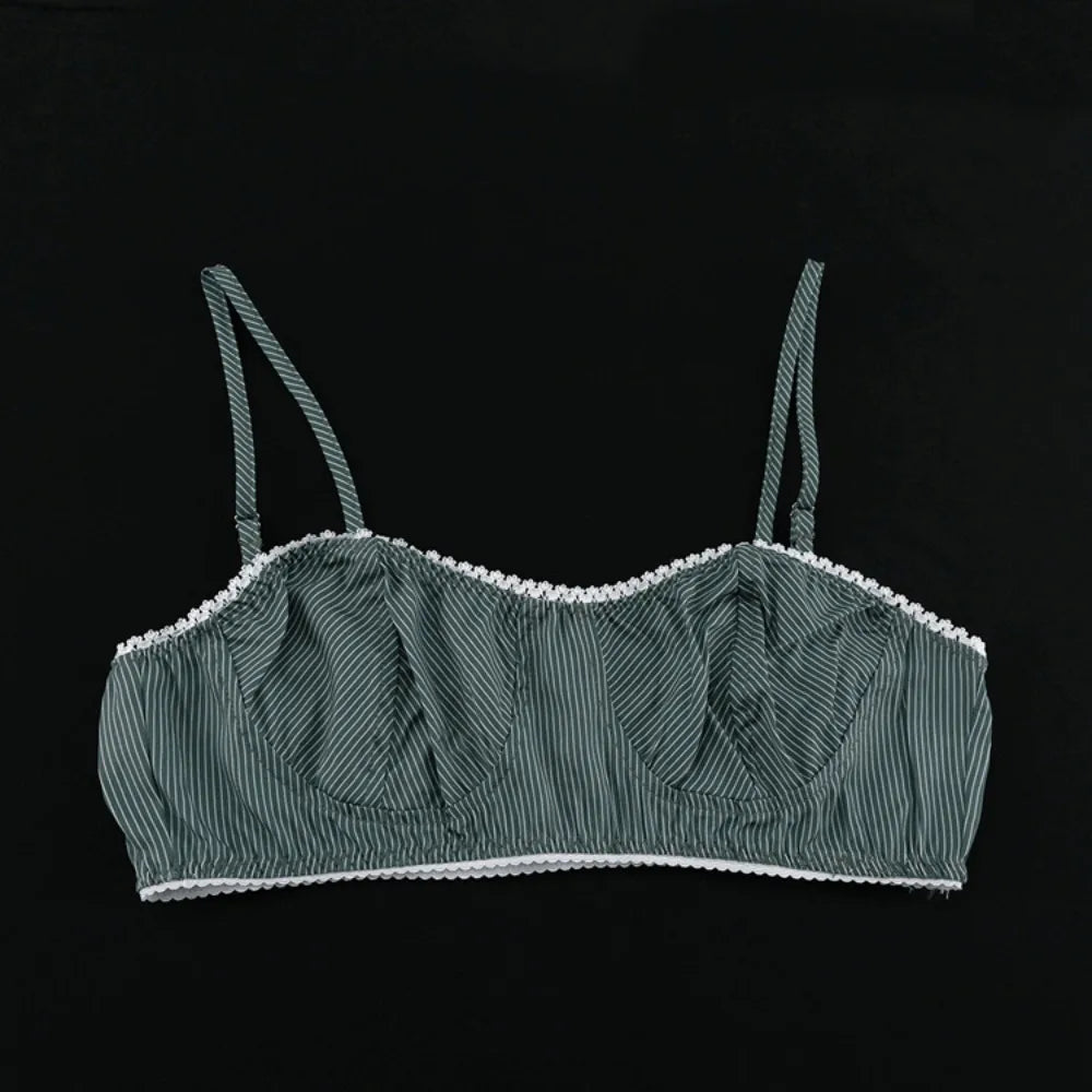 Ingvn  Striped Olive Green Sexy Two Piece Set for Women Lace Trim Camisole High Waist Wide Leg Pants Casual Home Outfits