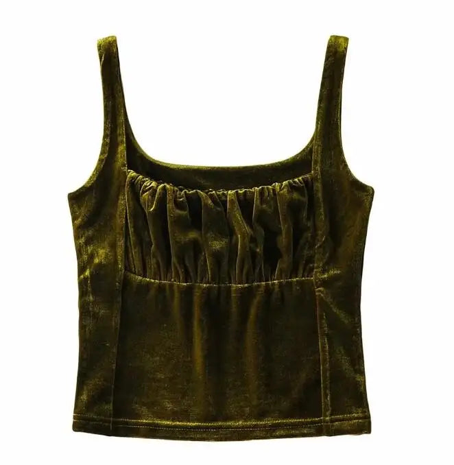 Ingvn  Candy Color Ruched Pleated Velour Camis Streetwear Tube Women Summer Tank Tops Retro Cool Girls Sexy Slim Crop Top Tees