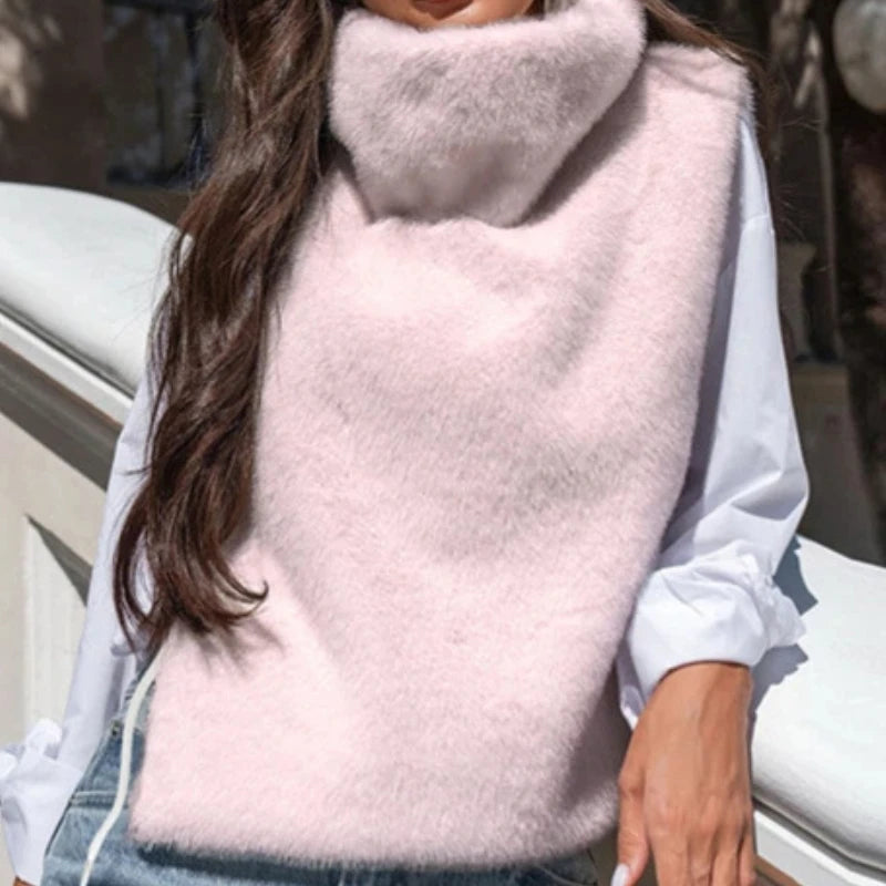 Ingvn - Women  Faux Mink Fur Vest High Neck Warm Sleeveless Waistcoat Elegant Casual Outerwear