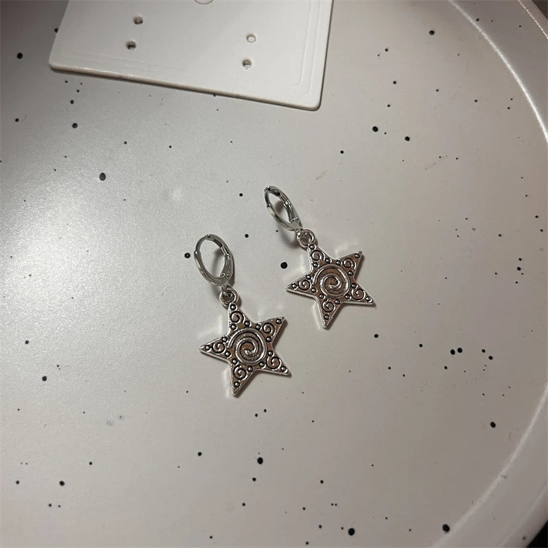 Korean Fashion Pink Crystal Star Heart Cross Earrings for Women Drop Earrings for Piercing Earrings Party Aesthetic Jewelry