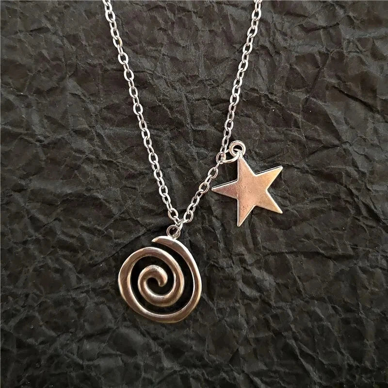 Ingvn  Vintage Spiral Vortex Pendant Hand-woven Leather Rope Necklace for Women Unisex Boho Pentagram Necklace Fashion Y2K Jewelry