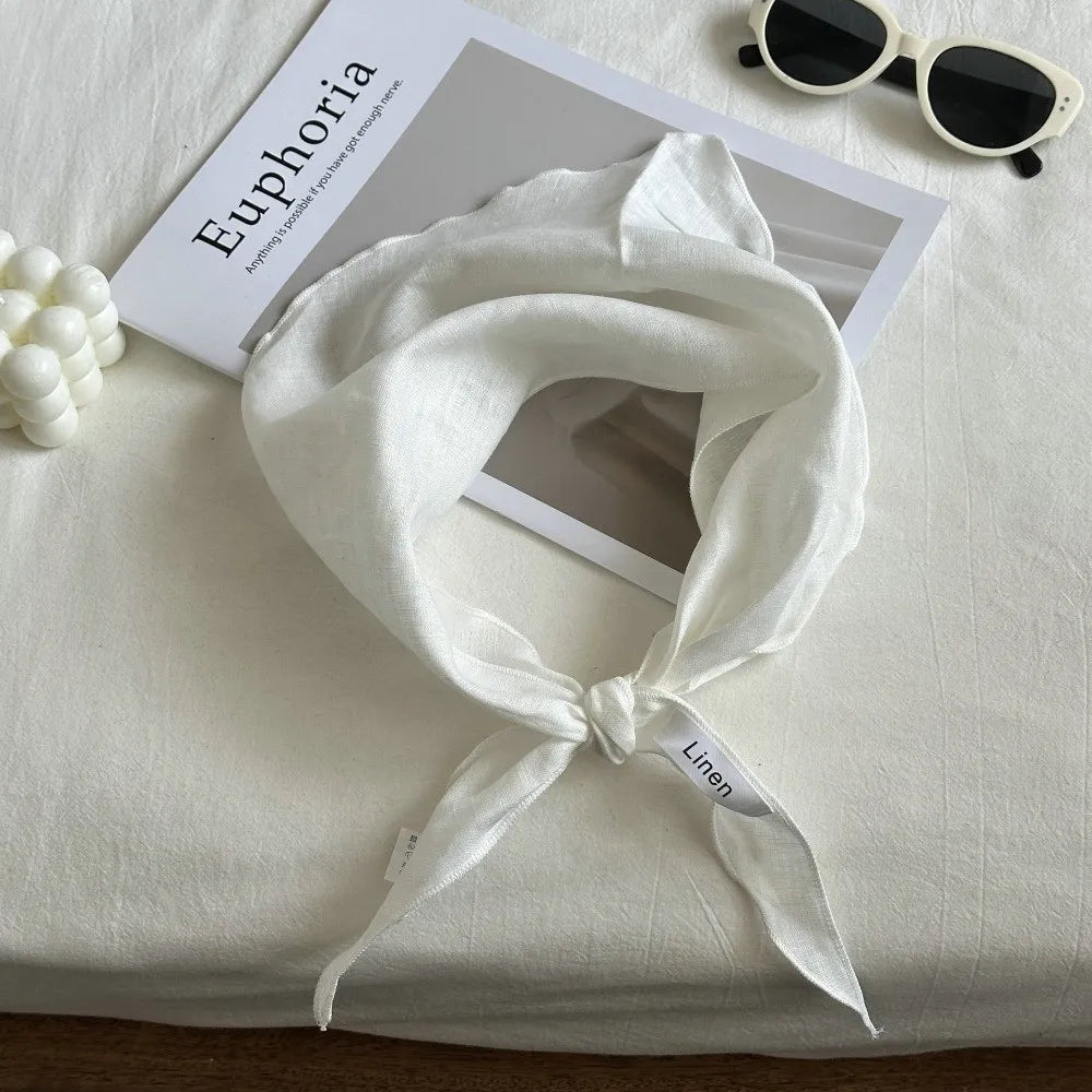 Ingvn - Mori Style Solid Color Linen Scarf Thin Fabric Comfortable Feel Headscarf Breathable Triangle Scarf Pastoral Style
