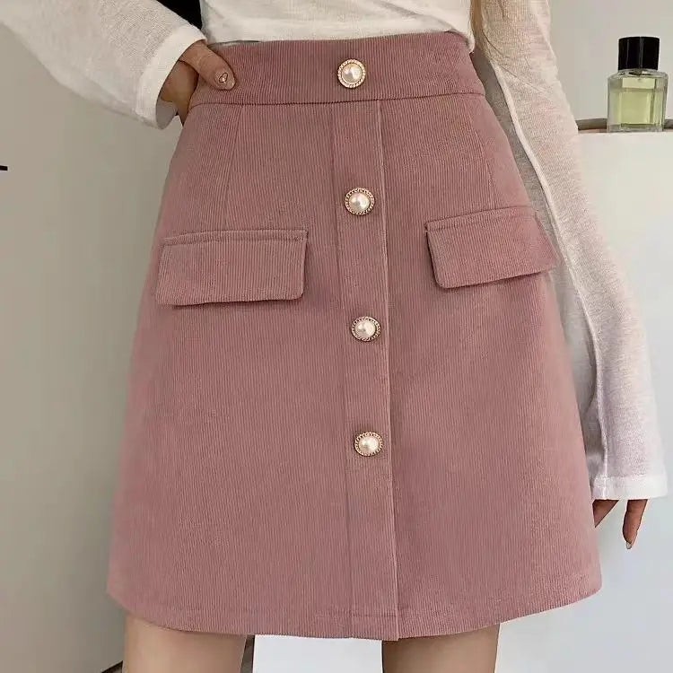 Ingvn  High-waisted Pink Skirt for Women Spring Autumn New A-line for Fat Mm Covering Belly and Slimming Buttocks Short Skirt