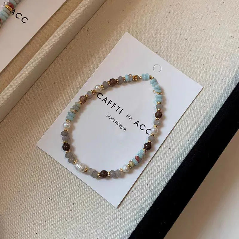 Ingvn  Pure Handmade Woven Natural Stone Beadeds Chain Pearl Pendant Necklace Luxurious Accessories For Women's Necks Fashion Jewelry