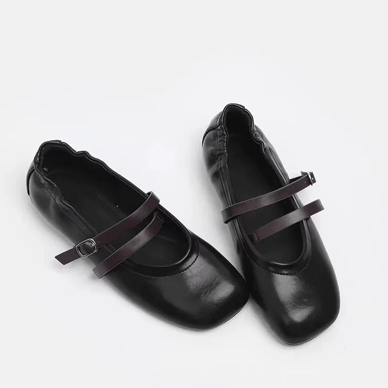 Ingvn  Fashion Patent Leather Mary Janes Women Ballet Flats Comfortable Soft Sole Elastic Band Walking Loafers Casual Girls Dance Shoes