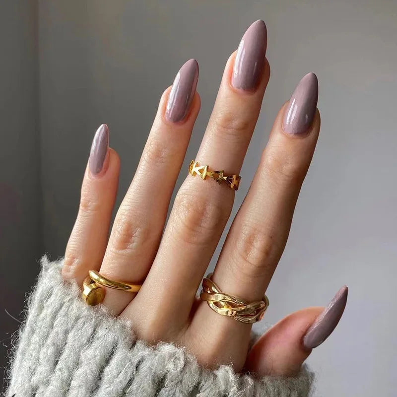 24Pcs Almond Shaped Wearable False Nails Medium Length Solid Colour Acrylic Press on Nail Red Full Coverage Removable Fake Nails