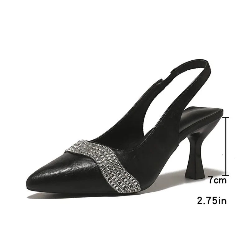 Ingvn  Women's Sandals New Fashion Comfortable Elegant Sexy Small Toe Stiletto High Heels French High Heels Baotou Back Bling Sandals