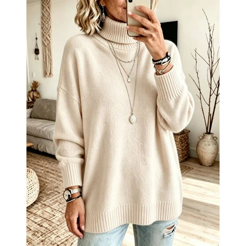 Ingvn - Women Turtleneck Knit Sweater Loose Long Sleeve Pullover Thick Autumn Winter Base Layer Top