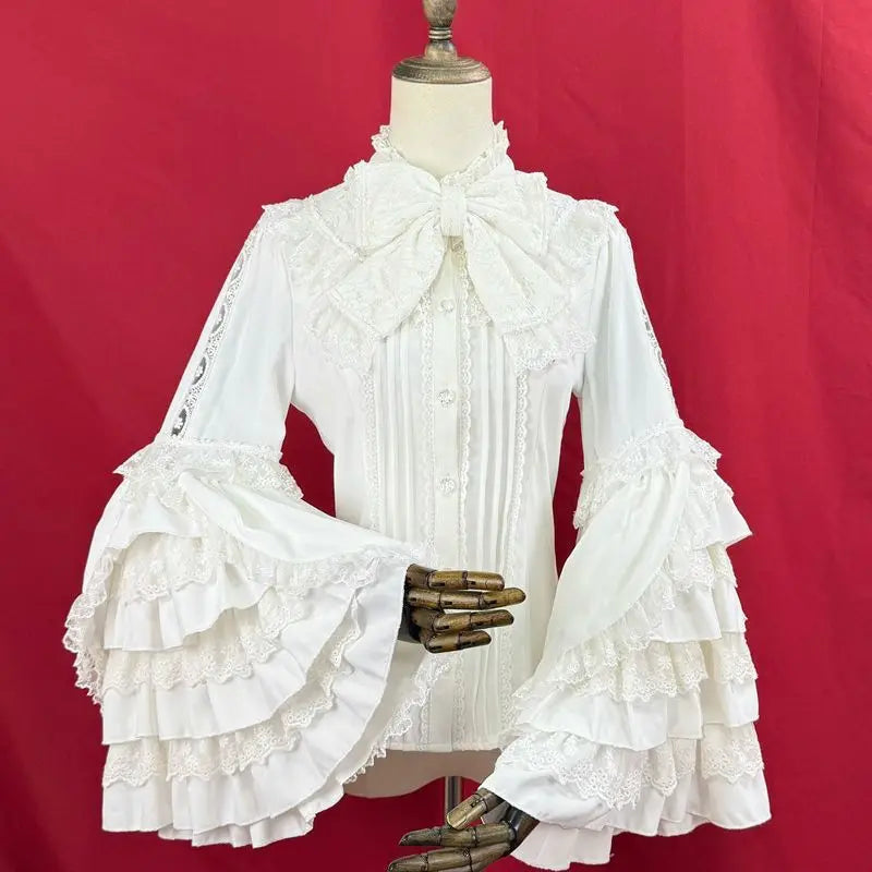 Ingvn  Gothic Vintage Ruffles Long Sleeve Blouses Y2k Aesthetic Retro Tops Blusas Bow Design Elegant Lolita Shirts Women Female