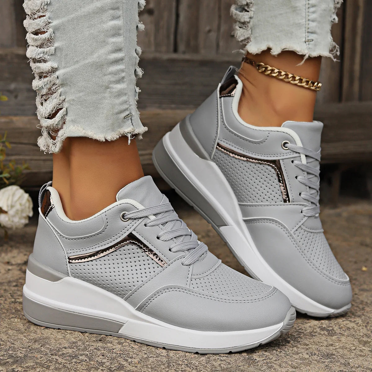Ingvn  Women's Breathable Casual Shoes Street Fashion Womens Sneakers Lace-up Comfortable Women Platform Shoes Zapatillas De Mujer