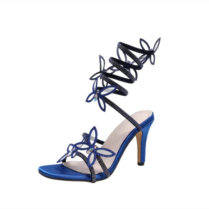 Ingvn  Fashion Summer Crystal Embellished Butterfly Women Sandals Sexy Thin High Heels Party Prom Shoes