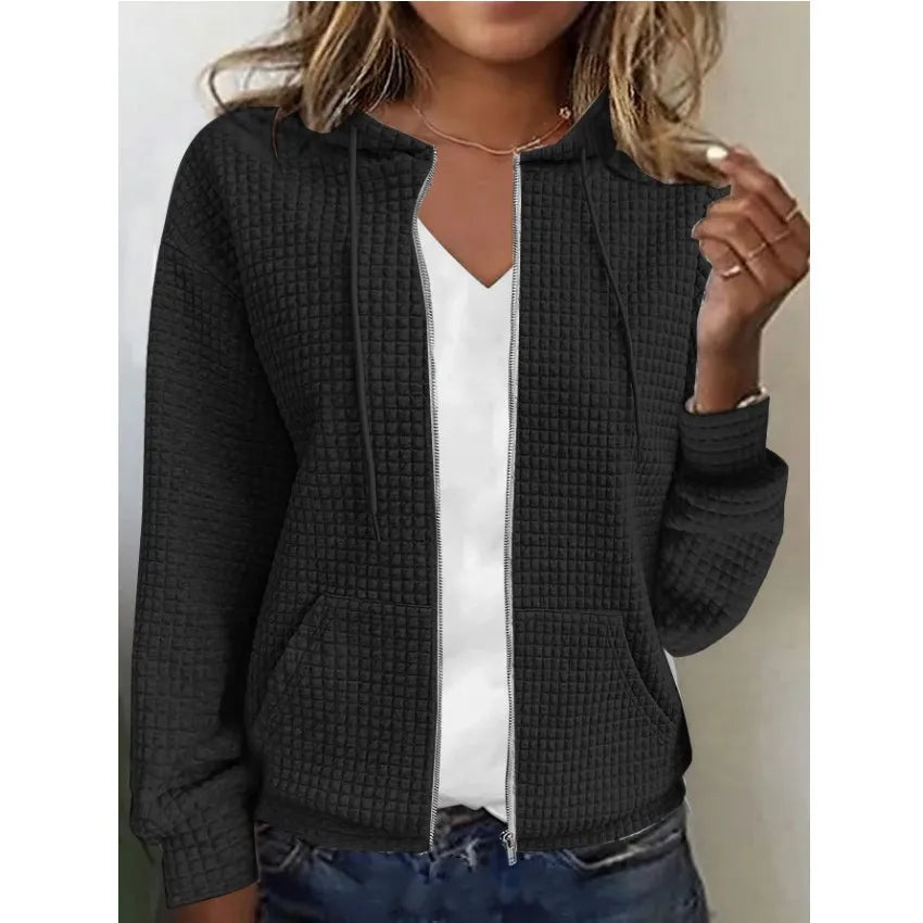 Ingvn  Women's S-2XL size European and American women's zippered hooded cardigan long sleeved hoodie jacket Women's clothing