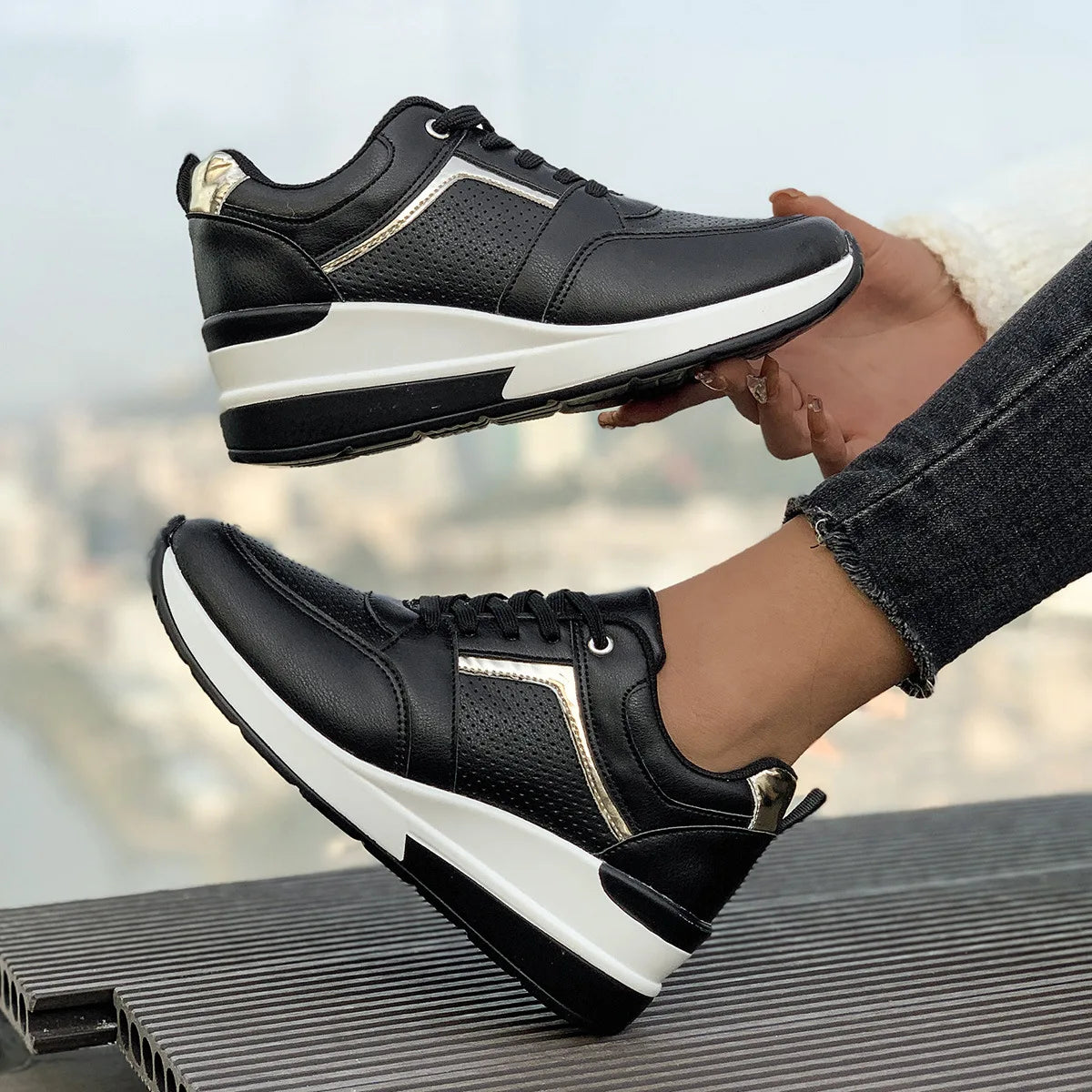 Ingvn  Women's Breathable Casual Shoes Street Fashion Womens Sneakers Lace-up Comfortable Women Platform Shoes Zapatillas De Mujer