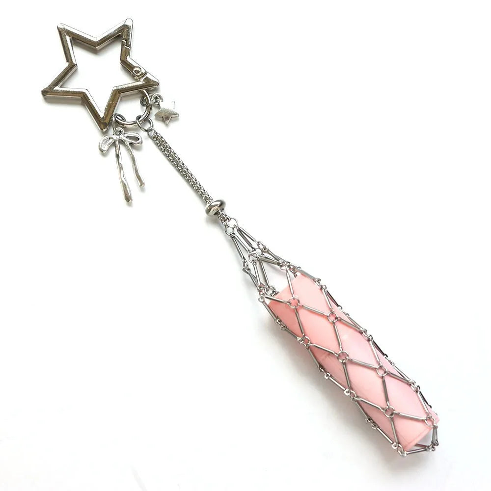 Ingvn  Stainless Steel Metal Net Pocket Lipstick Bag Keychain Charm Bag Accessories Interchangeable Lip Balm Keychain Silver Color Y2K