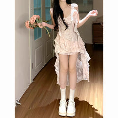 Ingvn  Pure Desire Fairy Tale Floral Print Halter Dress Summer Beautiful Beach Vacation Style Asymmetrical Hem Long Skirt Women's Fa...
