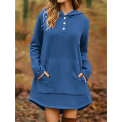 Ingvn - European American Autumn Winter New Style Women Casual Loose Fashion Solid Color Long Sleeve Pocket Pullover Hooded Sweatshirt