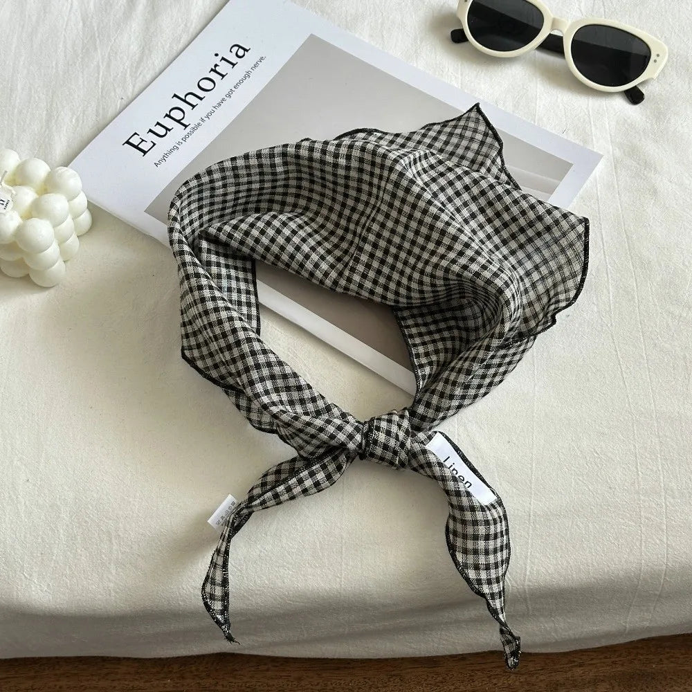 Ingvn - Mori Style Solid Color Linen Scarf Thin Fabric Comfortable Feel Headscarf Breathable Triangle Scarf Pastoral Style