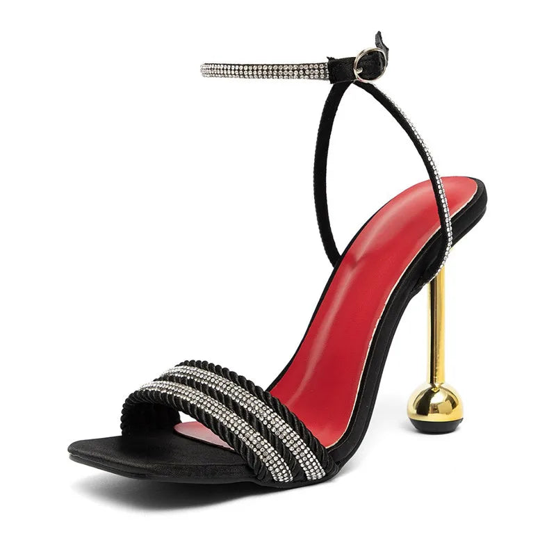 Ingvn  Summer Fashion Rhinestones Ankle Strap Women Gladiator Sandals Concise Square toe Stiletto High heels Female Party Shoes