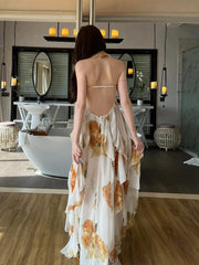 Ingvn  Sweet Sle Beach Vaion Bal off oulder Long Dr Irregular Hem Polyester Fiber A-Line Skirt Summer Season Print Pa...