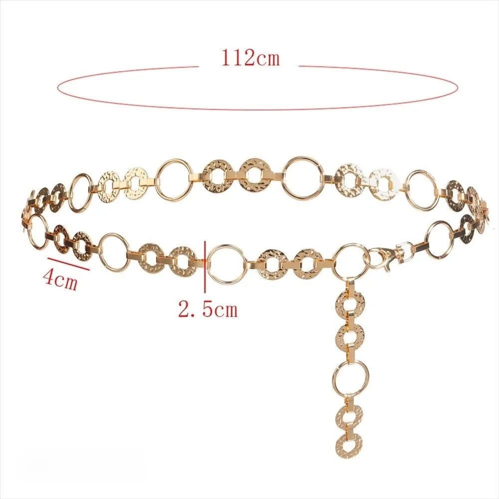 Ingvn  Fashion Metal Waist Chain Belt  Adjustable Body Link Belts Circular Ladies Fashion Chain for Jeans Dress