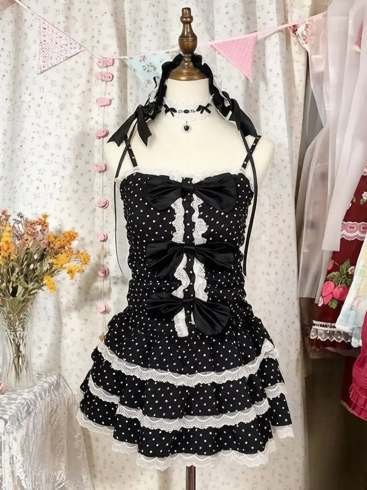 Ingvn  Black Vintage Lolita Dress Women Gothic Y2K Sleeveless Lace Slim Dress Spicy Girl Elegant Daily Streetwear