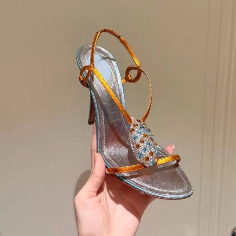 Ingvn  New Women's Stiletto Heel Sandals Open Toe Ankle Strap Party Elegant Prom  Sandals