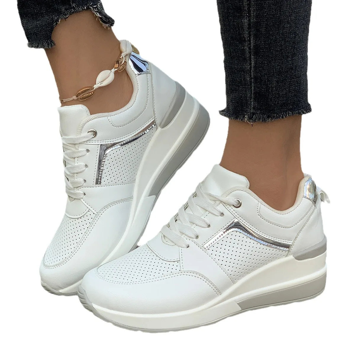 Ingvn  Women's Breathable Casual Shoes Street Fashion Womens Sneakers Lace-up Comfortable Women Platform Shoes Zapatillas De Mujer