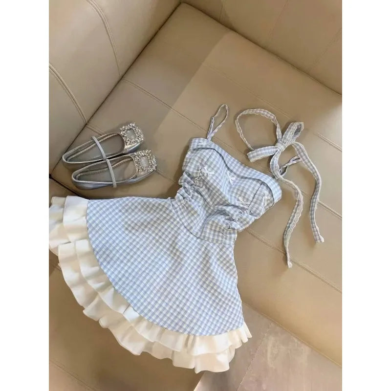 Ingvn  Chic Party Mini Dress Women Sweet Lace Bow Ruffle Princess Design Elegant Female Summer Holiday Fashion