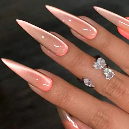 Ingvn  24Pcs Simple Solid Color White Press on Nails Long Style Almond False Silver Nails Fashion Cat's Eye Design Stiletto Nail Tips
