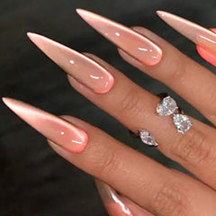 Ingvn  24Pcs Simple Solid Color White Press on Nails Long Style Almond False Silver Nails Fashion Cat's Eye Design Stiletto Nail Tips
