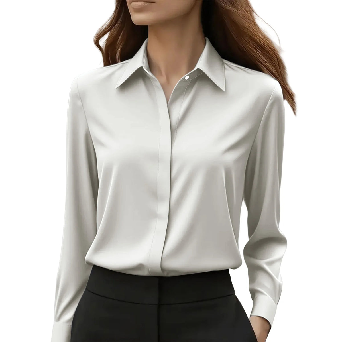 Ingvn  Autumn Solid Color Long Sleeve Lapel Satin Women's Blouse