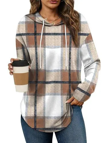 Ingvn - Women's Spring Autumn New Hooded Sweatshirt Leopard Print Plaid Stripe Print Trendy Versatile Fashion Casual Pullover Top