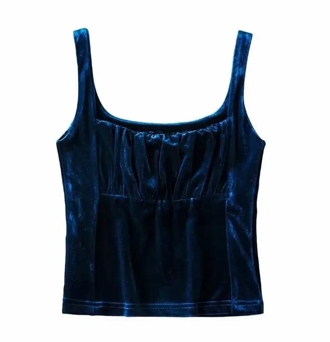 Ingvn  Candy Color Ruched Pleated Velour Camis Streetwear Tube Women Summer Tank Tops Retro Cool Girls Sexy Slim Crop Top Tees