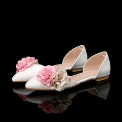 Ingvn  Sweet Flowers Mixed-colors Women Flats Pumps Spring Summer Fashion Satin White Low Heeled Elegant Pointed Toe Ladies Dress Shoes