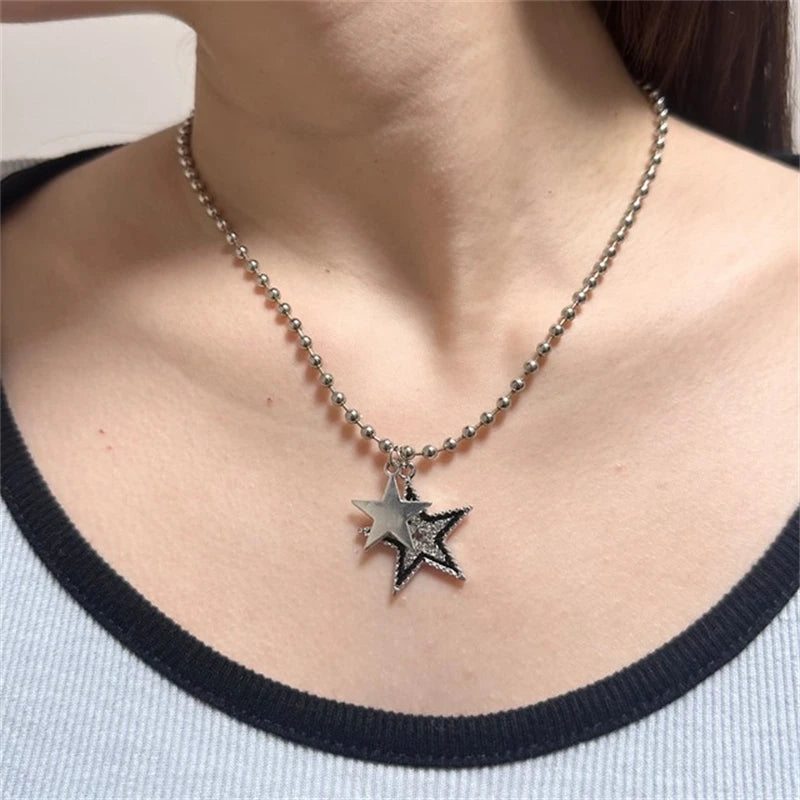 Ingvn  Titanium Steel Star Pendant Necklace for Men Women Y2K Hip Hop Cool Hot Girls Beads Chains Choker Korean Fashion Jewelry