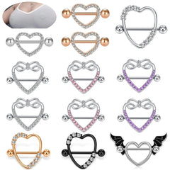 Ingvn  1Pair Heart Shaped Nipple Rings Piercing Jewelry for Women Sexy Clips Stianless Steel Nipple Ring Clamps Pierced Body Jewelry