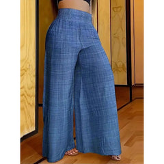 Ingvn  Women's Wide Leg Pants Baggy High Waist Trousers Solid Elastic Waistband Wide Leg Pants Pleated Loose Fit Blue Black Pants