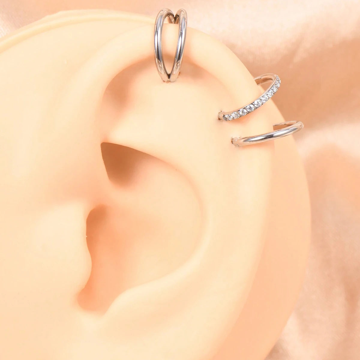 Ingvn  3pcs Nose Rings Hoops - 316L Surgical Steel Double Hoop Nose Rings 16G/18G/20G Hinged CZ Conch Piercing Cartilage Earrin Jewelry