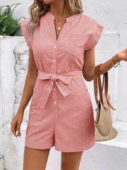Ingvn  Summer Women's Clothing Casual Striped Short Sleeve Romper For Woman Elegant Commuter Playsuit Lightweight Cotton Capri Pants