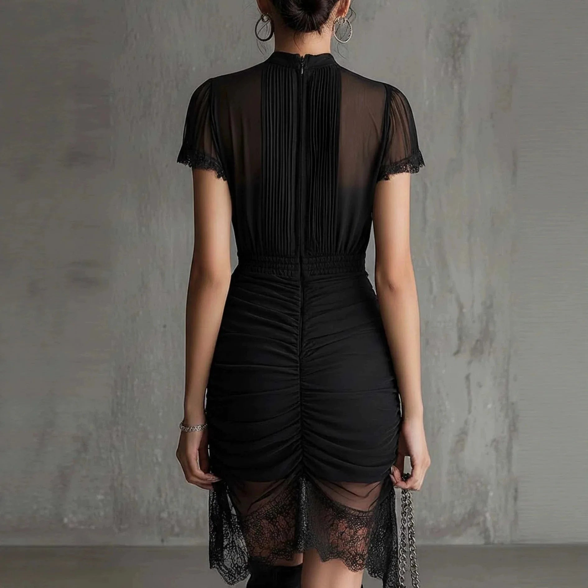 Ingvn  Summer Women Sexy Mesh See Through Mini  Dress Outfit Puff Short Sleeve Dresses Party Club O Neck Elegant Lady Clothes