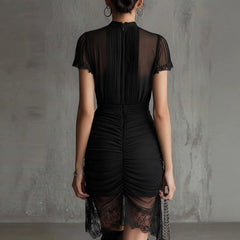 Ingvn  Summer Women Sexy Mesh See Through Mini  Dress Outfit Puff Short Sleeve Dresses Party Club O Neck Elegant Lady Clothes