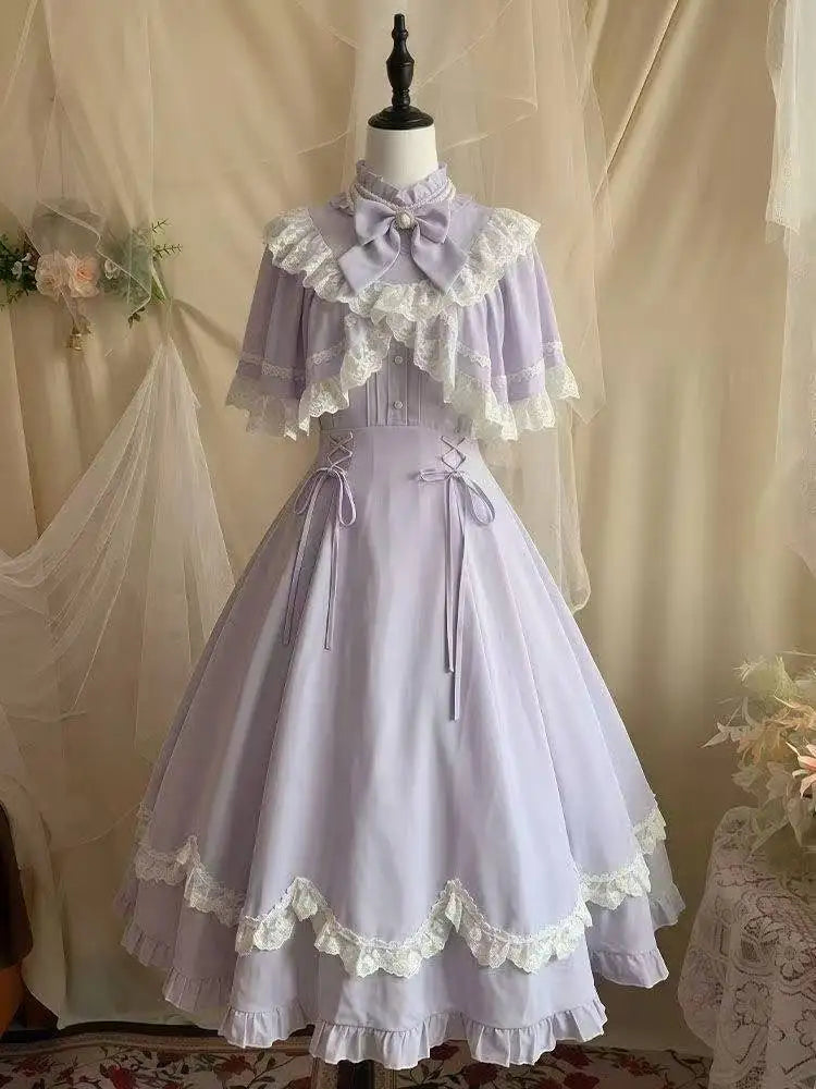 Ingvn  Japanese Harajuku Kawaii Y2K Lolita Dress Women High Waist Patchwork Bow Lace Cute E-girl Casual Streetwear Fashion Dress