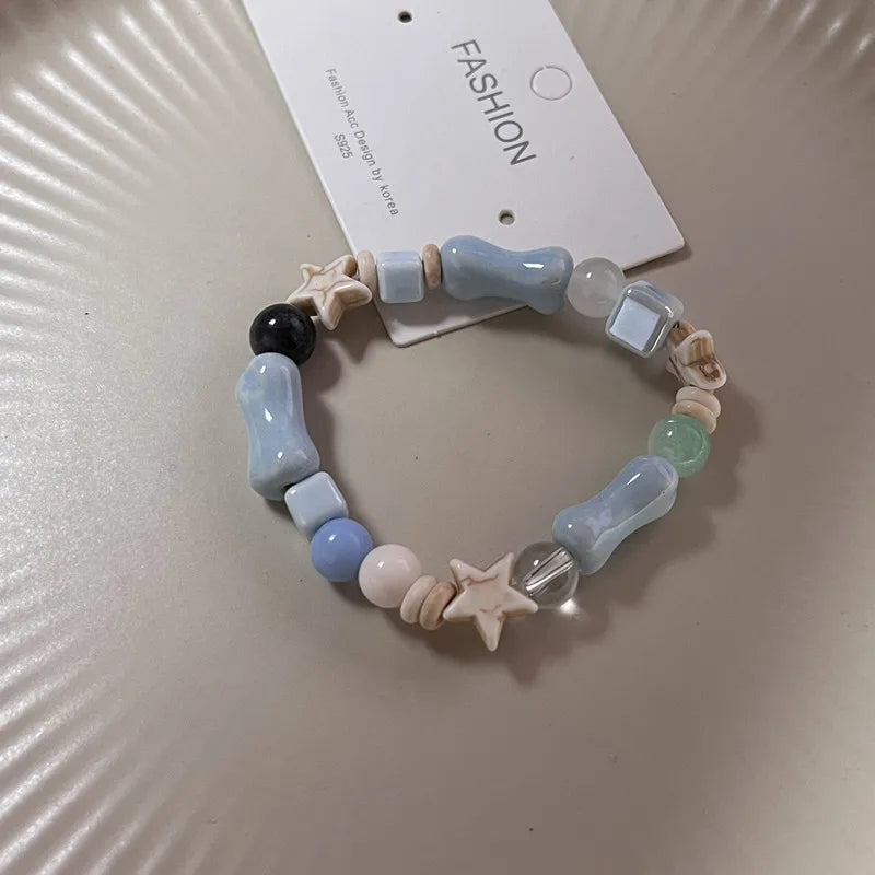 Ingvn  New Cute Geometry Star Conch Ceramic Glass Acrylic Beaded Bracelet Girl Kpop Aesthetic Charm Jewelry Y2K Marine Accessories