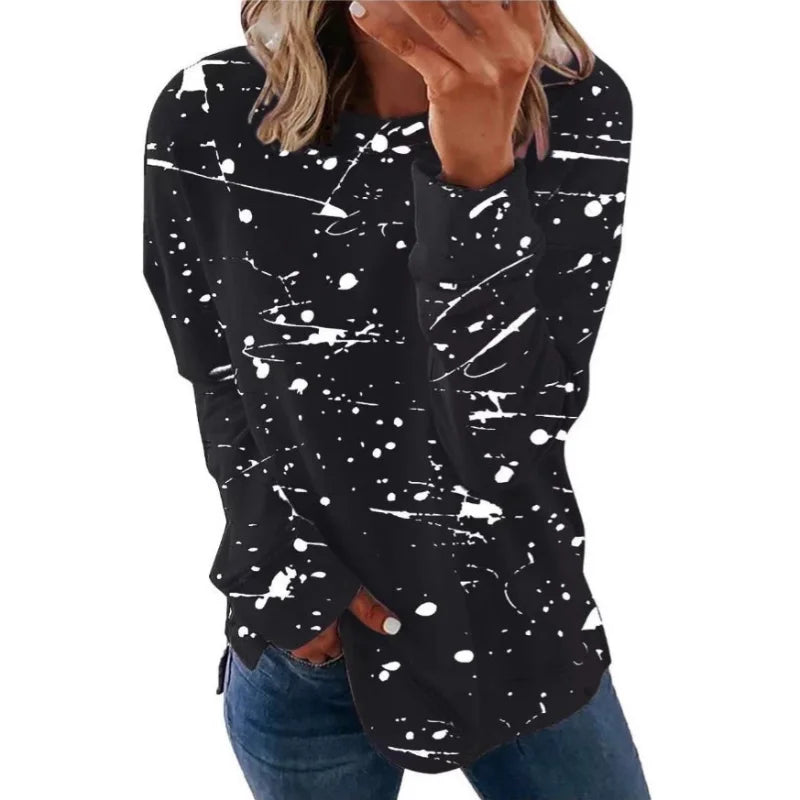 Ingvn - New Autumn European and American Women's Thickened Printed Loose - Fit Pullover Sweatshirt with Crew Neck and Long Sleeves
