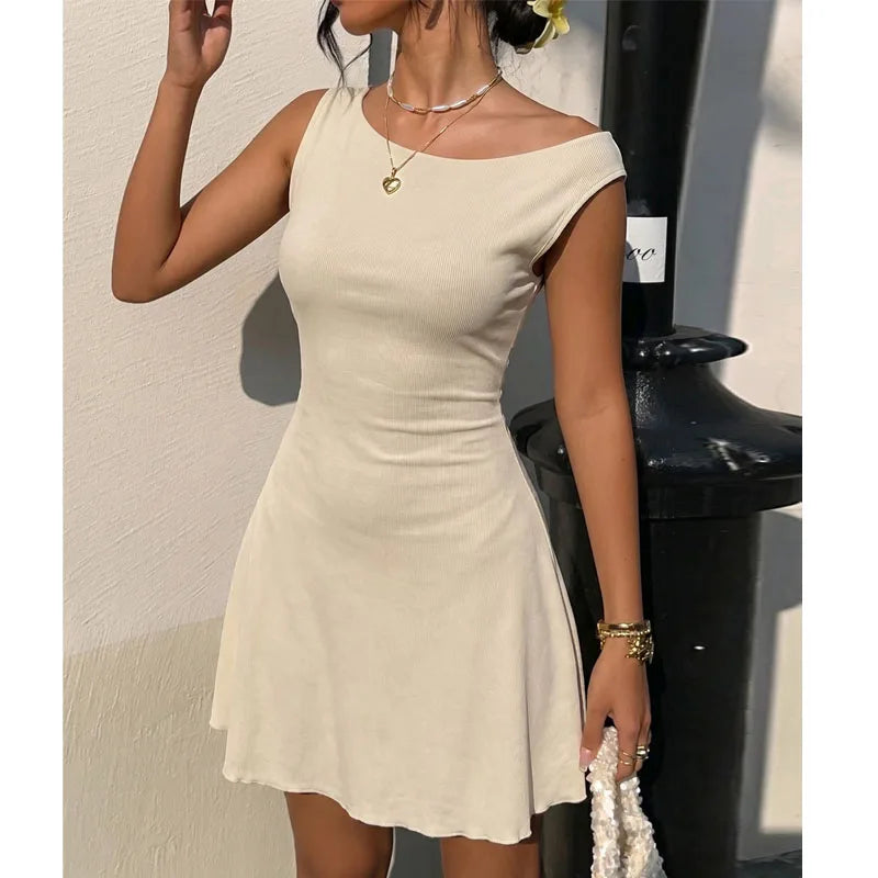 Ingvn - Dresses for Women Fashion Slim Sleeveless O-Neck Mini Women Dress Lace-up A-LINE Dress Women Vestidos De Verano Mujer